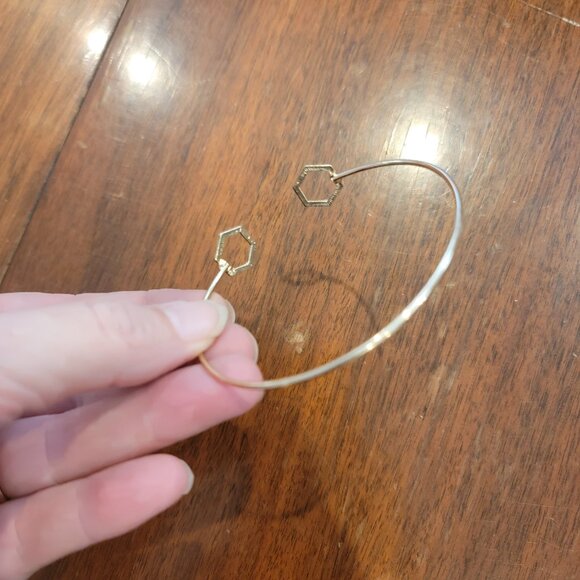 Open Cuff Gold Tone Metal Bracelet w Hexagonal Bookend - Picture 5 of 7